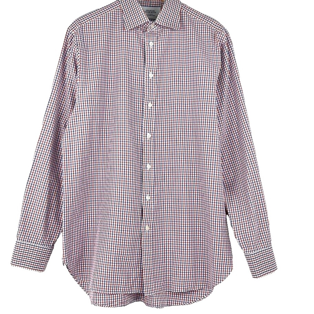 Charles Tyrwhitt Men's‎ Red White Blue Gingham Button Up Shirt 16/36 100% Cotton